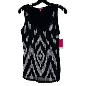 Vince Camuto Women’s Size XS Black Beaded Tank Top Boho Aztec NEW
